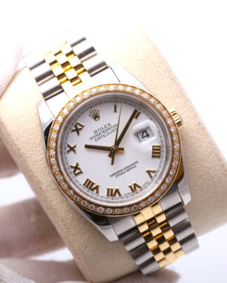 Rolex Datejust 36mm White Dial 116233 Bimetal Diamond Bezel Jubilee Unisex Watch
