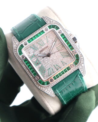 Cartier Santos 100 XL 2656 Automatic Emerald Diamond Set Case Men’s Watch