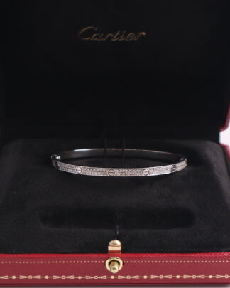 Cartier Love Bangle White Gold Size 17 Diamonds Women's Bracelet