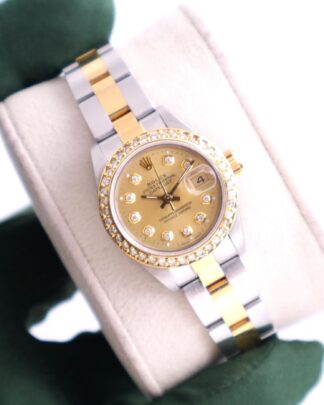 Rolex Datejust 69163 Diamond Dial & Bezel 26mm Steel & Gold Women's Watch