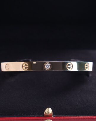 Cartier Love Cuff 'C Type' Bangle 18k Yellow Gold With 0.10ct Diamond Size 18