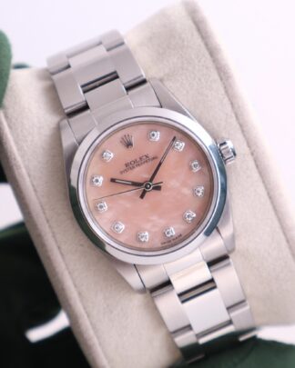 Rolex Oyster Perpetual Pink Mother of Pearl Diamond Dial 31mm Women's Watch