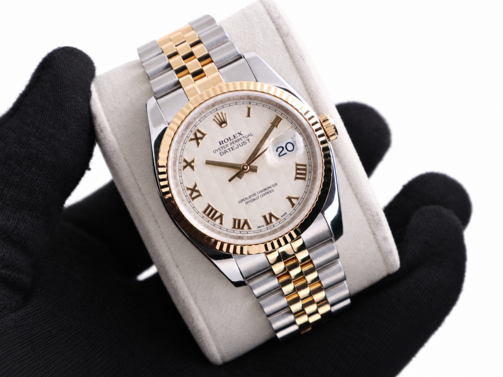 Rolex Datejust 36mm 116233 Steel & Gold Ivory Pyramid Dial Jubilee Men's Watch