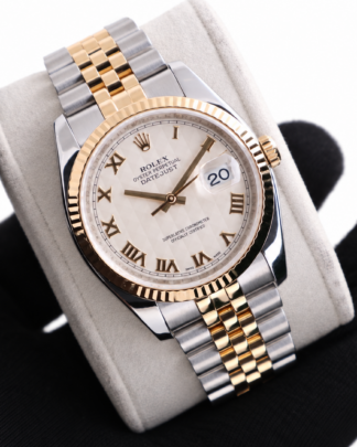 Rolex Datejust 36mm 116233 Steel & Gold Ivory Pyramid Dial Jubilee Men's Watch