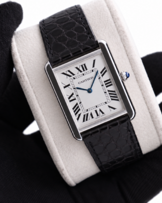 Cartier Tank Solo White Dial 2715 Black Leather Strap 27x35mm Quartz Men's Watch